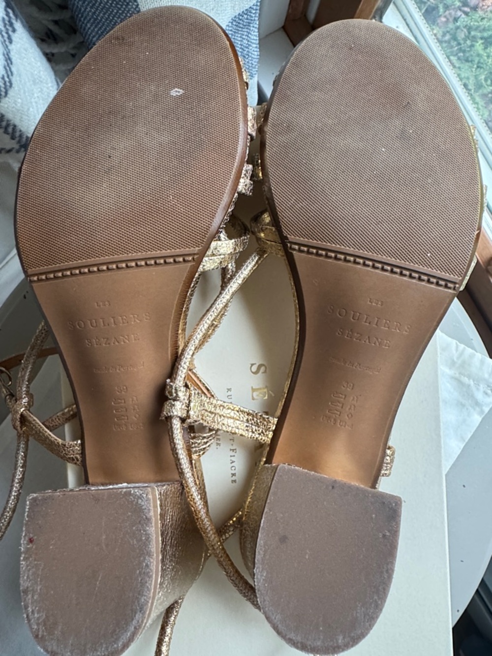 Sezane Gloria Gold Strap Block Heel Sandals - Picture 8 of 16
